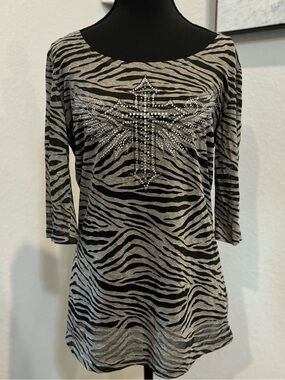 Y2K Burnout Style Striped Shirt with Rhinestones (M)
